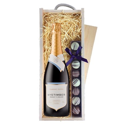 Nyetimber Classic Cuvee 75cl & Heart Truffles, Wooden Box